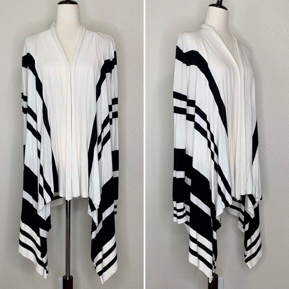 Lane Bryant Women’s Size 14/16 Drape White Black Open Front Cardigan - Picture 1 of 10
